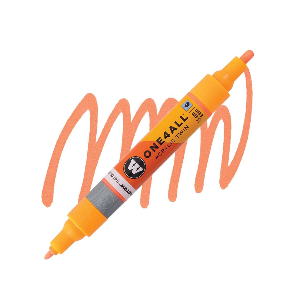 Molotow ONE4ALL Acryl Twin двустранен акрилен маркер, 1,5 + 4 мм, флуоресцентно неоново оранжев